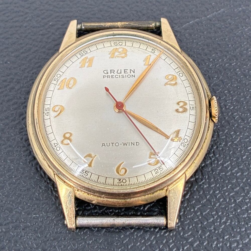 Gruen Precision Auto Wind Vintage Mens Watch 10K Gold Filled Case Untested